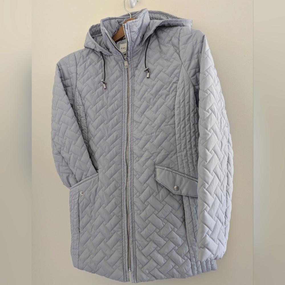 COLE HAAN Signature Quilted Hooded Jacket WOMEN'S S Small Outdoor Sky Blue MINT - Picture 8 of 15